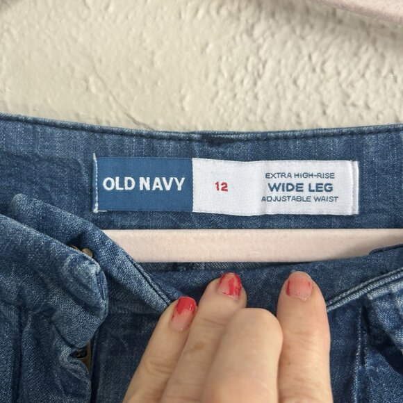 Old Navy Womens hi Wide Leg Jeans Trousers 12 Blue Denim Career Casual Feminine - Picture 10 of 10